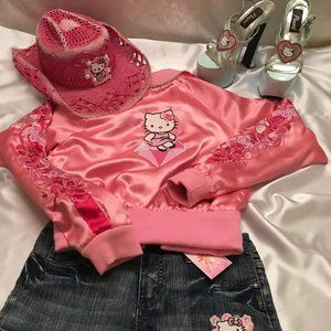 GORGEOUS vintage Y2K satin jacket with custom hello kitty /crystal details